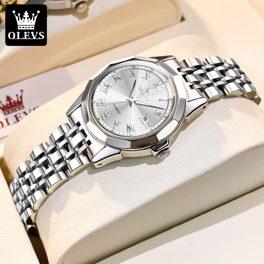 TERMURAH OLEVS Jam Tangan Wanita Original Anti Air Rantai Stainless Steel Elegan Kecil Kalender