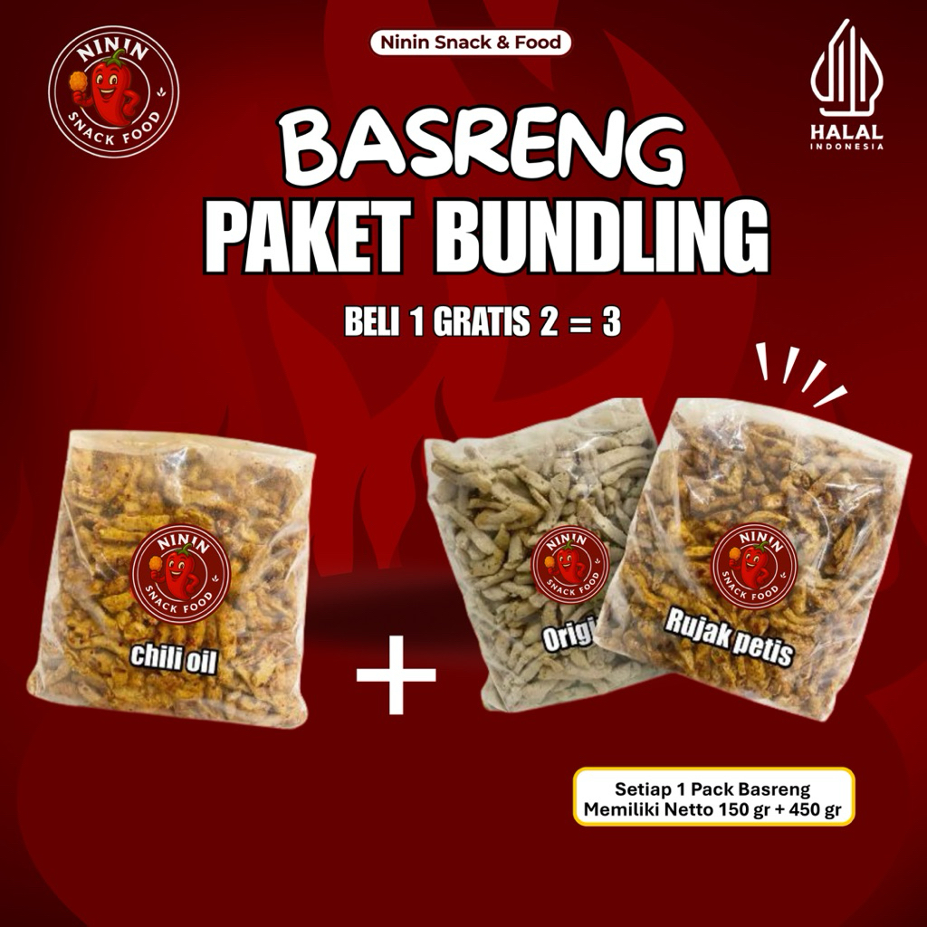 

Basreng Pedas | Original | Rujak Petis Paket Hemat Bundling Beli 1 Gratis 2 Camilan Makan Halal instan Renyah Ninin Snack food