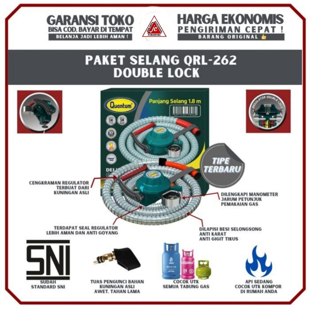 QUANTUM REGULATOR GAS METER DOUBLE LOCK + SELANG GAS QRL-262