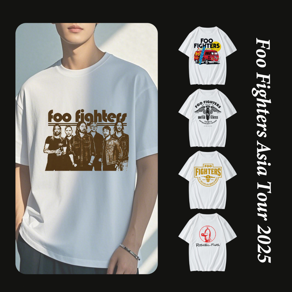 Kaos Putih dan Merchandise Foo Fighters Asia Tour 2025 (Bahan Katun)