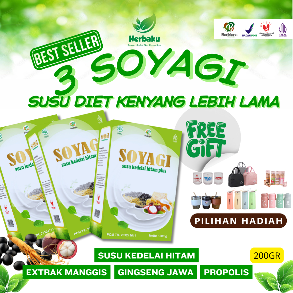

PAKET 3 BOX SOYAGI SUSU KEDELAI HITAM PLUS | SUSU DIET SEHAT UNTUK KEBUGARAN NUTRISI RENDAH KALORI