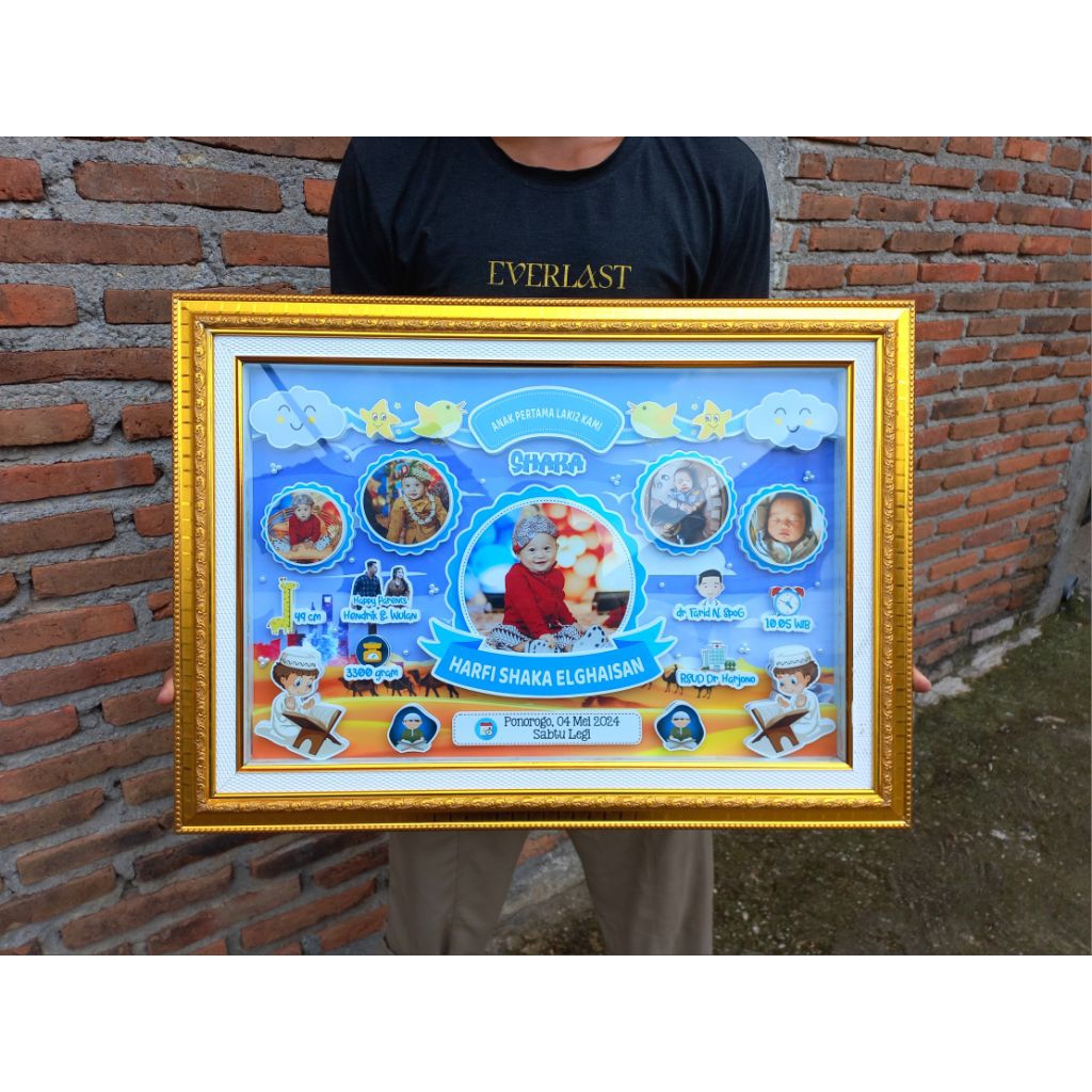 Biodata Baby Ukuran Besar 3D 18R 40x60x3cm | Papan Nama Kelahiran | Bingkai Biodata Anak | Nama Anak