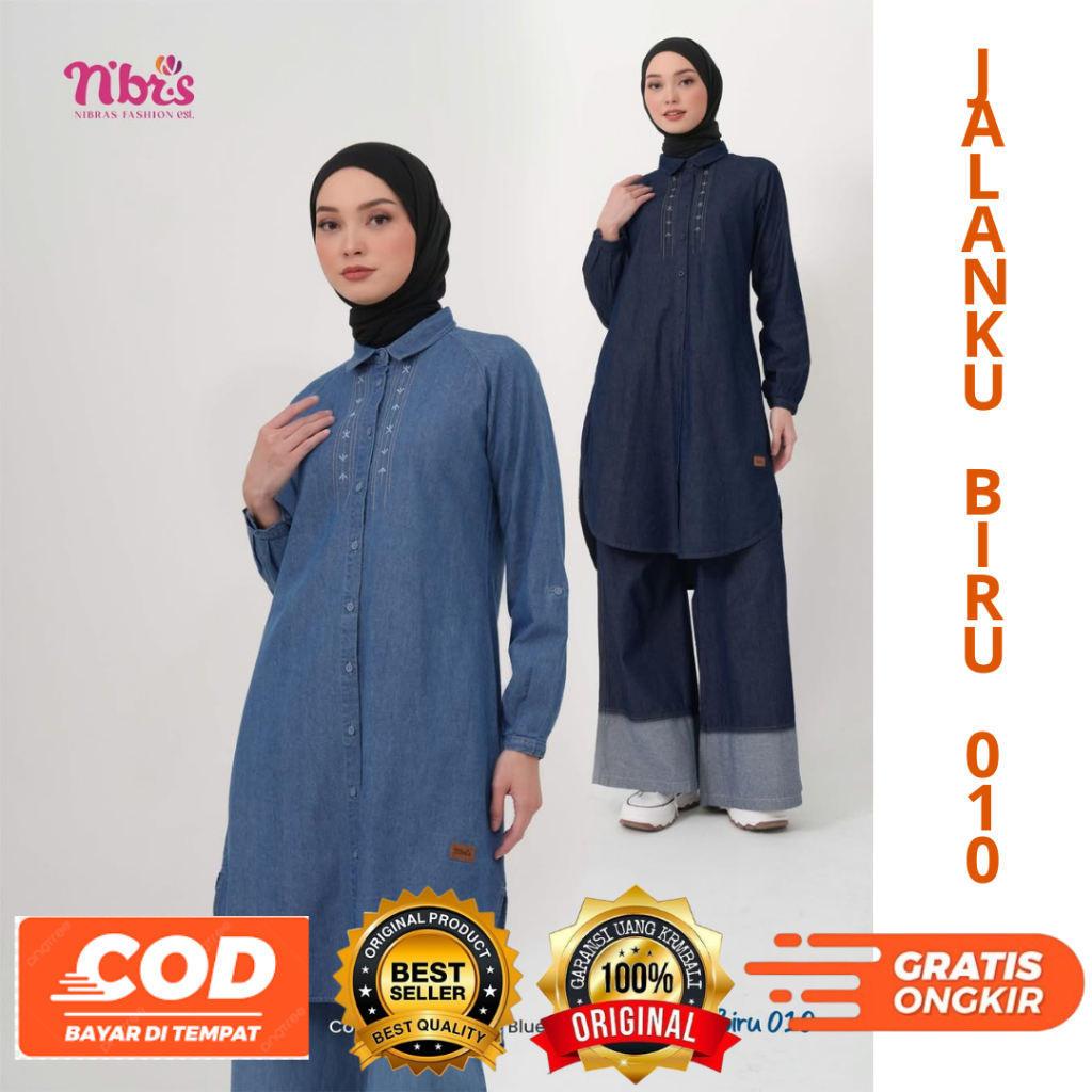 BISA COD DENIM SERIES JALANKU BIRU 010 MEDIUM BLUE DAN BLUE INDIGO TUNIK WANITA DEWASA BY NIBRAS ORI