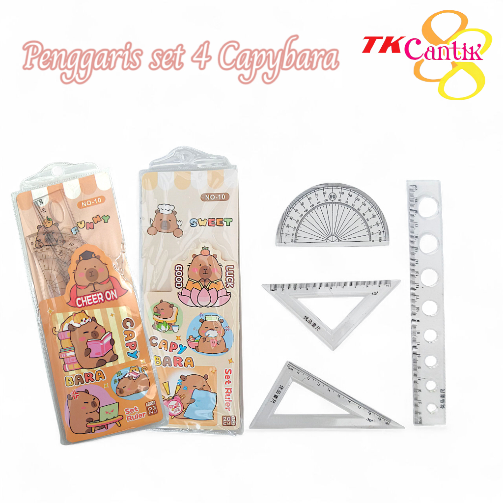 

Penggaris Set 4 in 1 (Capybara) - Busur 180°, Segitiga Siku-Siku, Segitiga Sama Kaki, Penggaris Lurus 20cm
