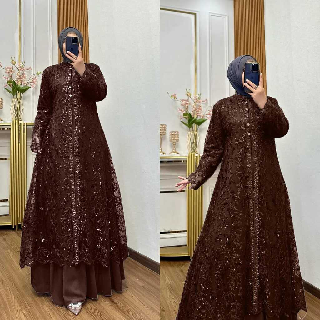 DELIA DRESS GAMIS CERUTY BABYDOLL MIX BRUKAT GAMIS PESTA 2025 BAJU MUSLIM KEKINIAN OOTD WANITA HIJAB