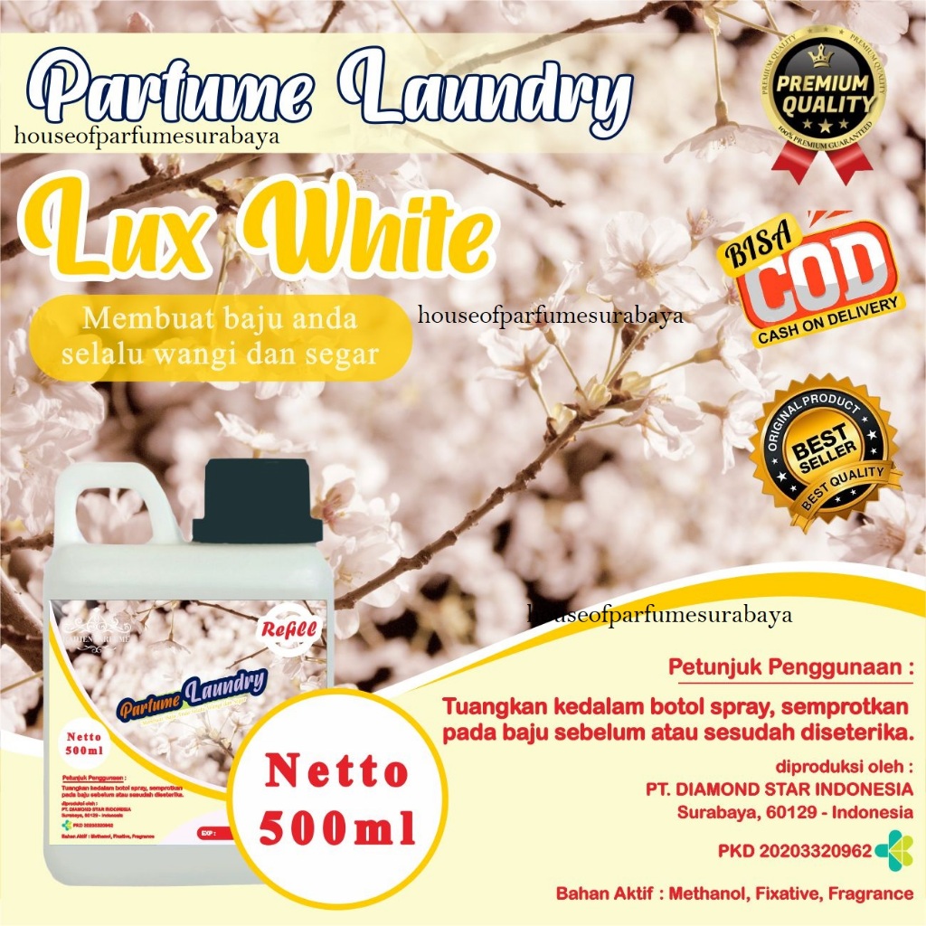 Parfum Laundry Wangi Branded Aroma Luxry white 500 ML |Pewangi Laundry dengan keharuman fresh,floral