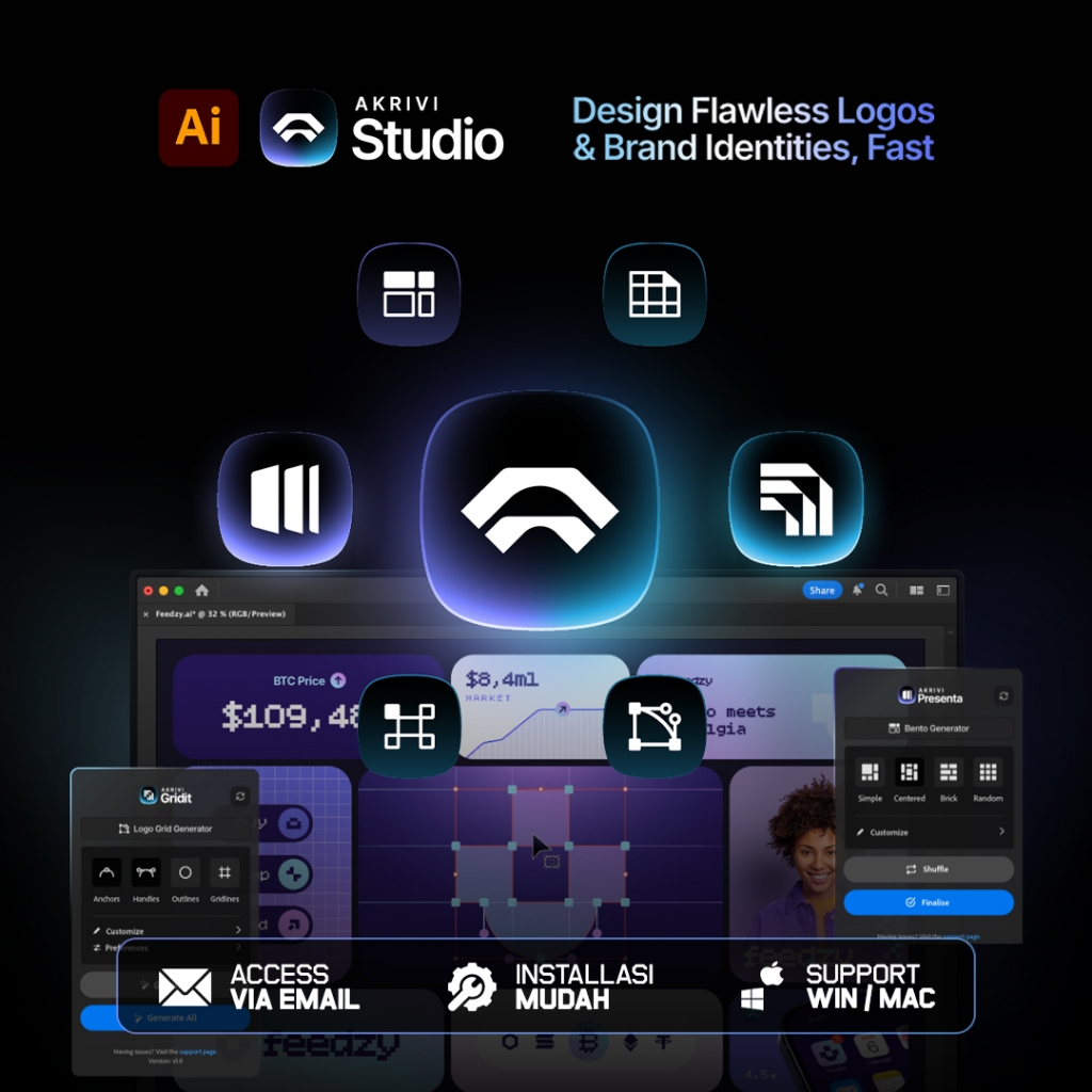 Akrivi - 3in1 Plugin Illustrator Automate your logo & brand identity