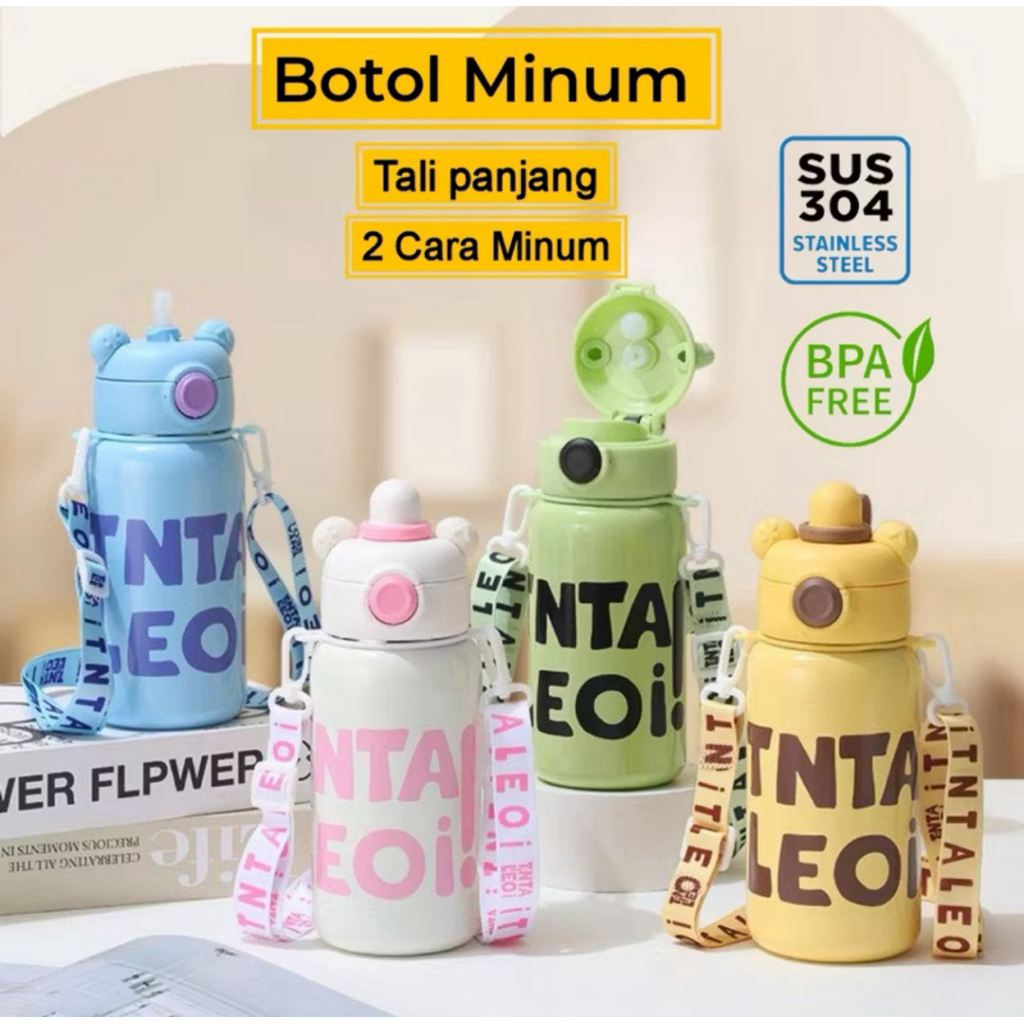 Botol Minum Anak dengan sedotan 620ml Termos Air Panas Dingin Termos Anak Sekolah Tali Panjang