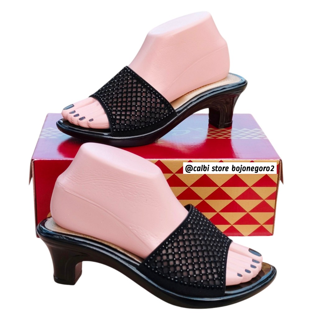 Premium (( Stok Ready )) Sandal Calbi Pesta Heels 5Cm Permata Cantik