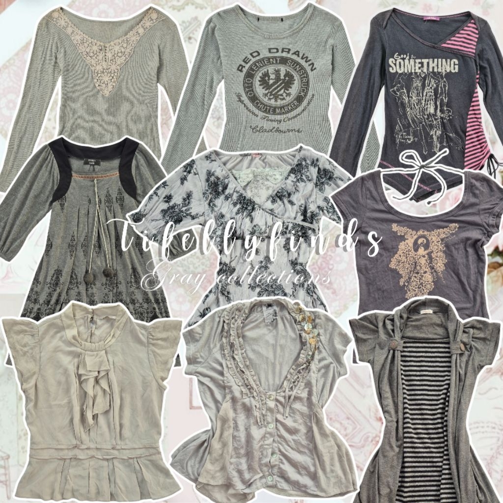 grey blouse tee longsleeve milkmaid grunge gothic goth punk fot body asimetris y2k vintage coquette 