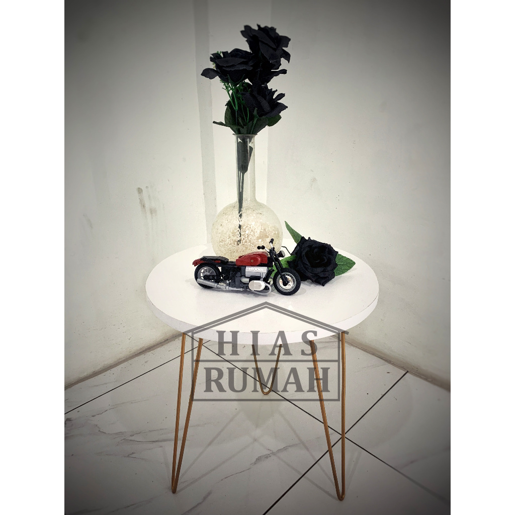 Meja Bulat 40cm Tinggi 50cm Gold / Meja Nakas / Meja Bulat Kaki Besi Triangel / Meja Bulat Aesthetic