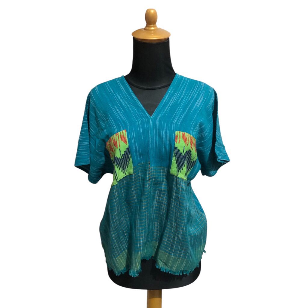 PRELOVED - Dian Oerip Atasan Tenun lurik hijau