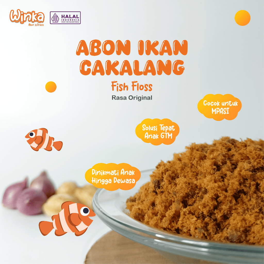 

Winka Abon IKAN Cakalang, Tongkol/Tuna, Mujair Premium Original Non Pengawet, Non MSG Tinggi Protein