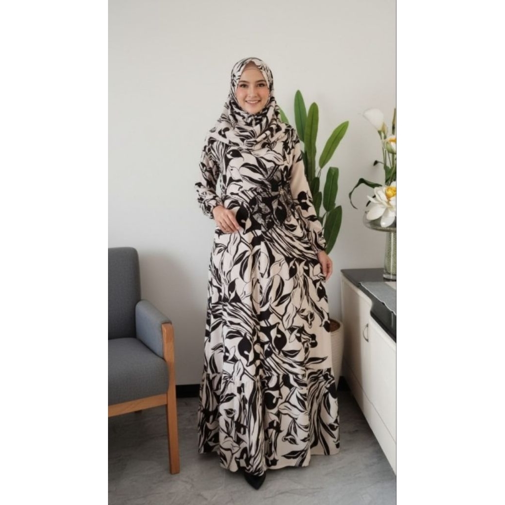 Gamis Wanita Corak Abstrak Cantik Baju Muslim Wanita Syarii Murah