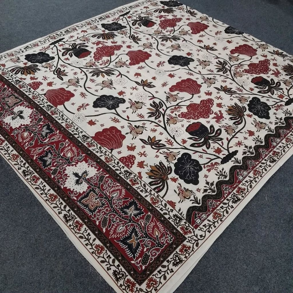 (ORIGINAL) KAIN BATIK LAWEYAN SOLO ENCIM MAROON BUNGA TERATAI AKAR HITAM MERAH MAROON