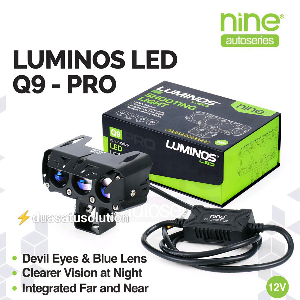 LAMPU LED TEMBAK LASER 3 MATA LUMINOSLED Q9 Q9PROHi LOW MOBIL MOTOR 2 WARNA SUPER TERANG