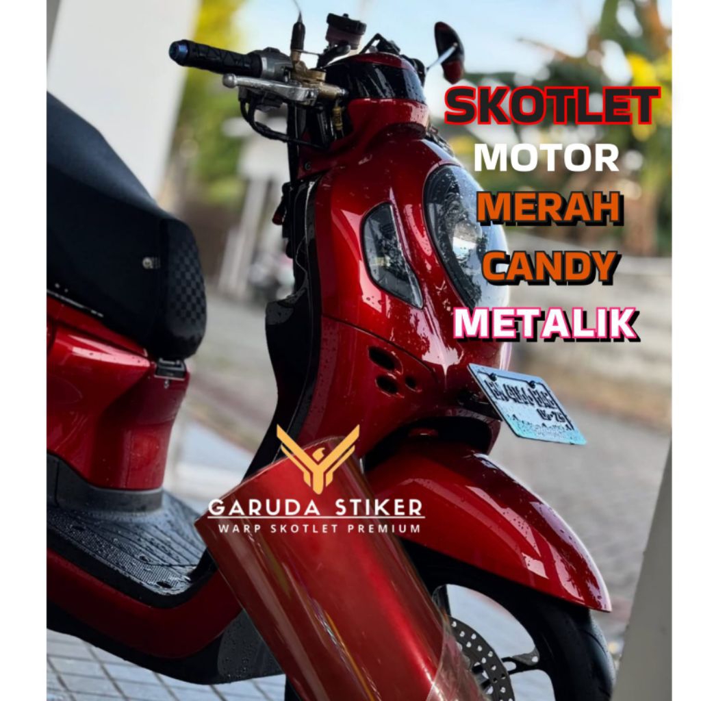 Skotlet Motor Merah Candy Metalik Stiker Skotlet Motor Metalik