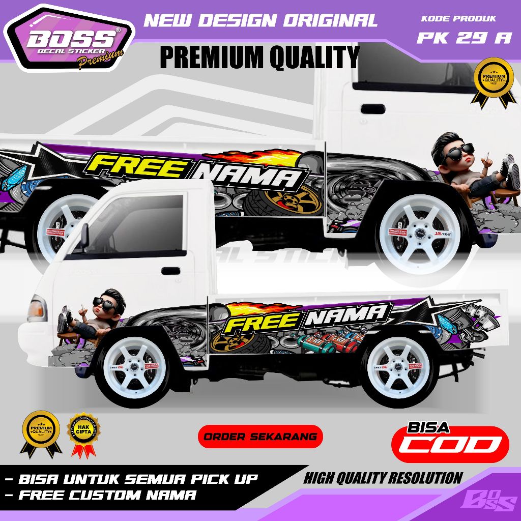 PK 29 - STIKER MOBIL PICKUP GRANMAX L300 ZEBRA TRITON NEW CARRY FUTURA GRATIS CUSTOM NAMA