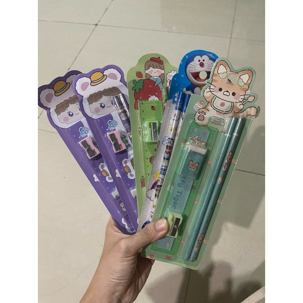 

set alat tulis anak lucu pensil penghapus