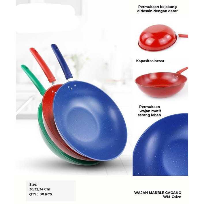 WAJAN TEFLON ANTI LENGKET 30 CM, 32 CM, 34CM /WAJAN WARNA WARNI/ WAJAN MARBLE