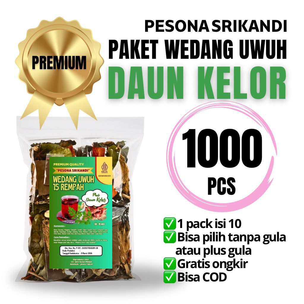 

PAKET 1000 PCS (100 PACK) PREMIUM WEDANG UWUH 15 REMPAH DAUN KELOR PESONA SRIKANDI