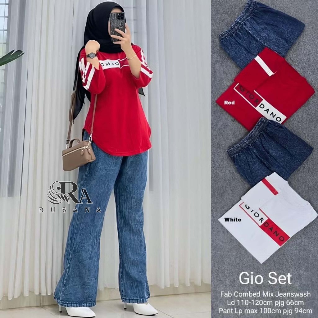 ONE SET JEANS MERAH PUTIH JUMBO CUTBRAY MIX COMBED 20s | GIO SET | DIRGA SET