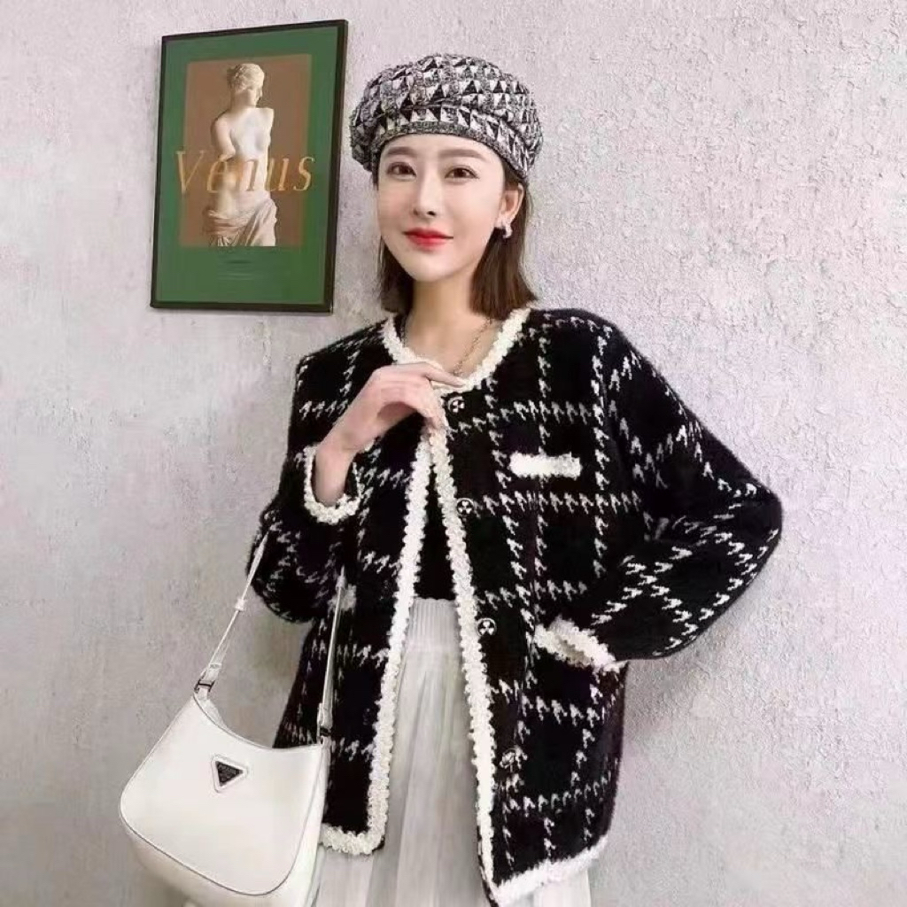 RAJUTMU - blazer wanita import bahan rajut premium bermotif kotak sangat elegant dan nyaman di pakai