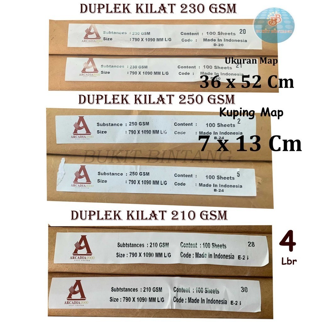 

Duplek Kilat 210 Gsm , 230 Gsm , 250 Gsm Ukuran Map 36 x 52 Cm dan Kuping Map 7 x 13 Cm , Isi 4 Lembar