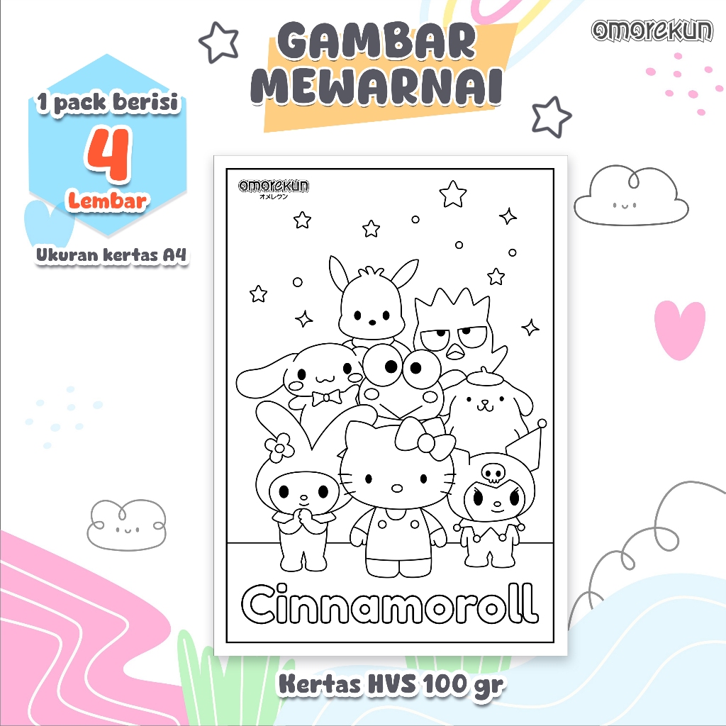 

Omorekun Kertas Gambar Mewarnai kartun lucu untuk Anak belajar Kertas HVS 100gr Ukuran kertas A4 Bukan Buku Mewarnai