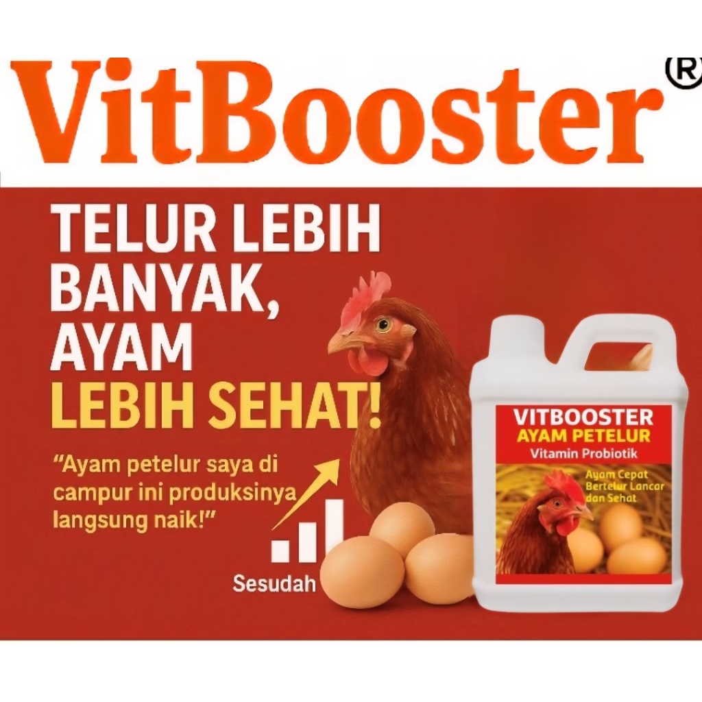Vitamin Ayam Cepat Bertelur 1Liter, VitBooster Mineral Ayam Lancar Bertelur, Vitamin / Obat memicu p