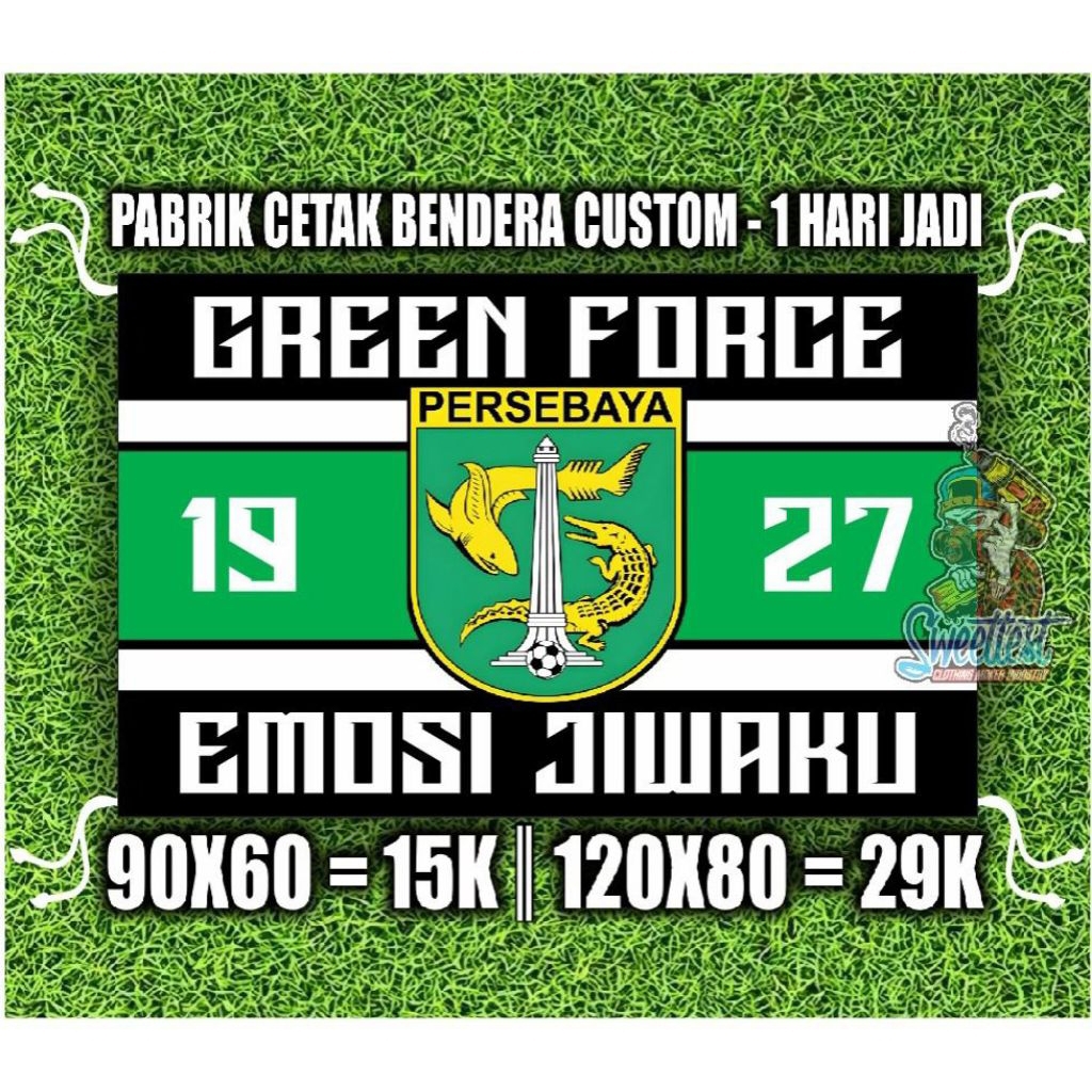 READY STOK + FREE STICKER BENDERA PERSEBAYA SURABAYA, MINIFLAG PERSEBAYA, GIANTFLAG PERSEBAYA, LOGO 