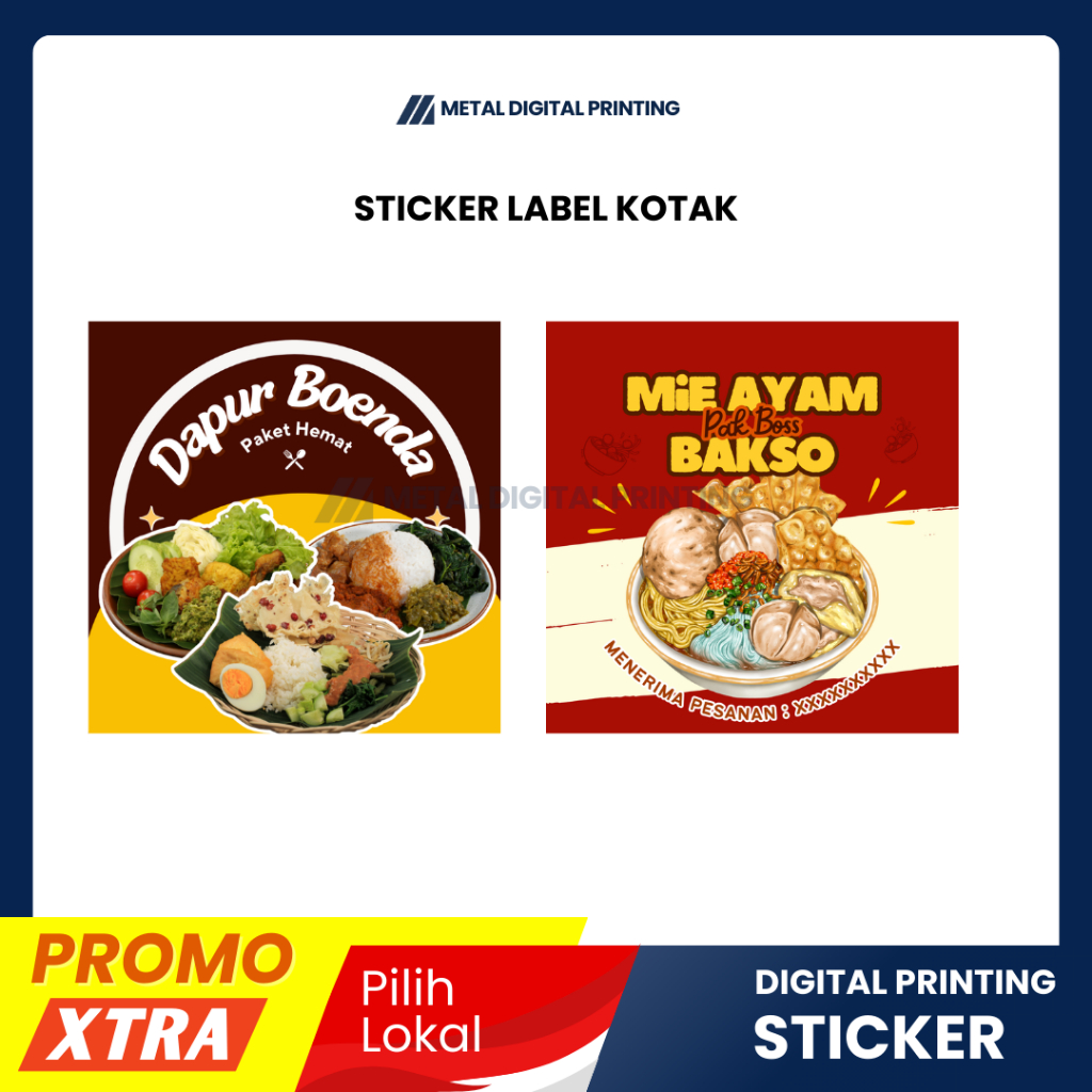 BAHAN VINYL/ CUSTOM PRINT/CETAK STIKER LABEL KEMASAN PRODUK BENTUK KOTAK/KEMASAN/CATERING