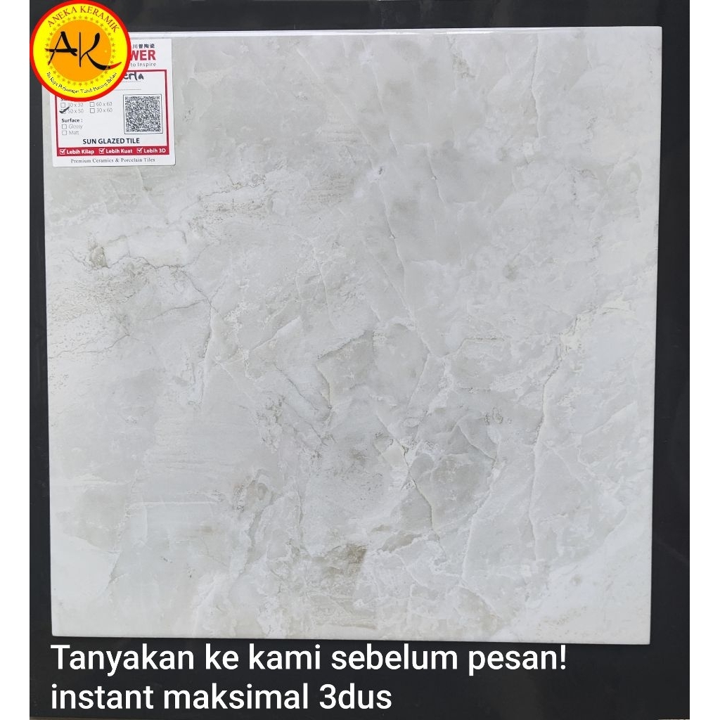 Viano Perla Keramik Lantai Ruangan Meja Dapur Motif Marmer Kilap Glossy 50x50