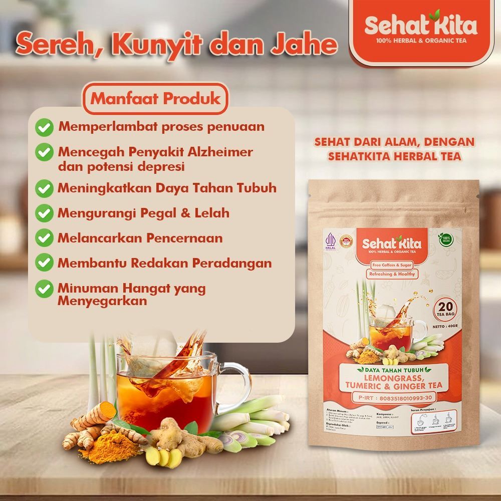 

Lemongrass Turmeric Ginger Tea – Teh Herbal Serai Kunyit Jahe 20 Teabag