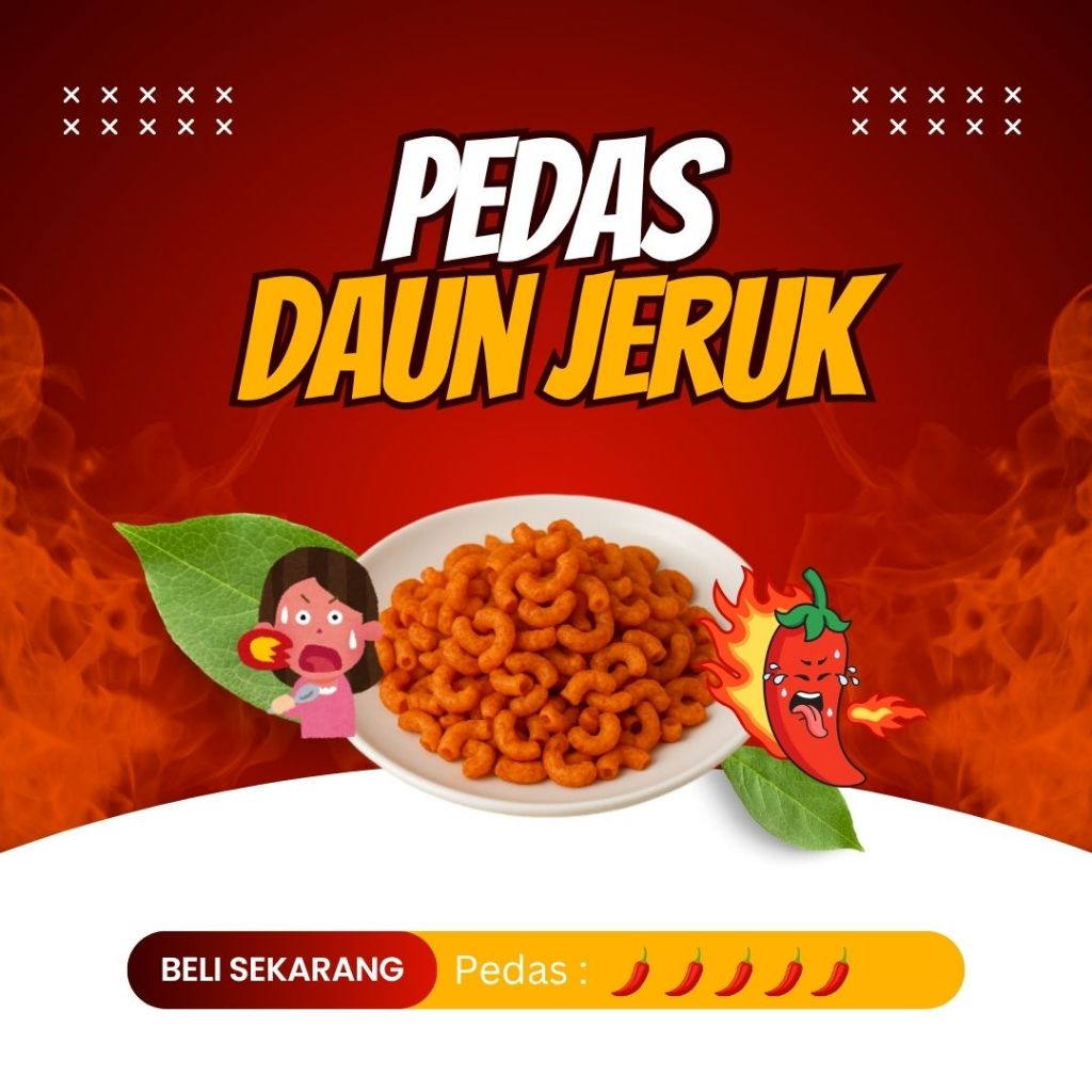 

MAKARONI KRIUK PEDAS DAUN JERUK PEDAS NAMPOL 250 GRAM– MAKARONI RASA PEDAS DAUN JERUK CEMILAN VIRAL