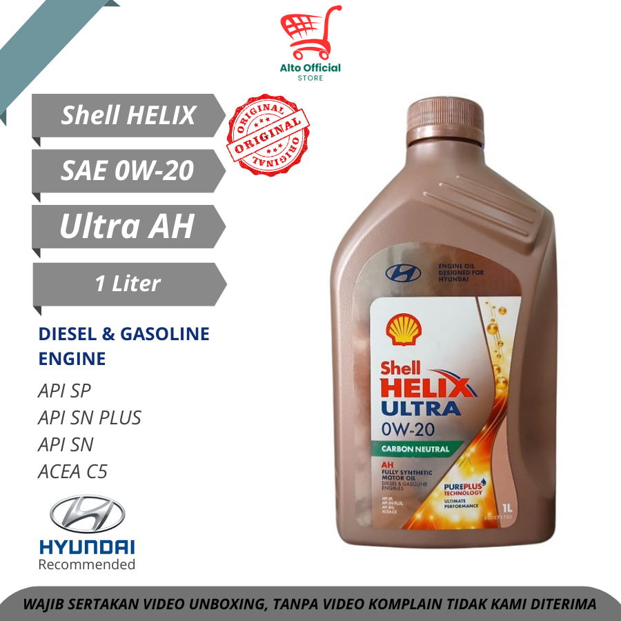 Oli Mesin Hyundai 0W20 Shell Helix Ultra AH SAE 0W-20 Fully Synthetic API SP SN Plus ACEA C5 [1 Lite