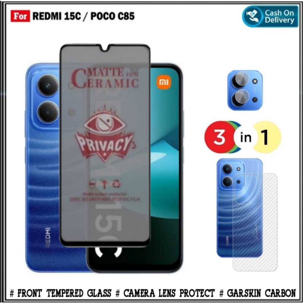 Paket 3in1 Tempered Ceramic Redmi 15C 4G 13X 4G 12 4G Ceramic Matte Spy Free Garskin + Camera