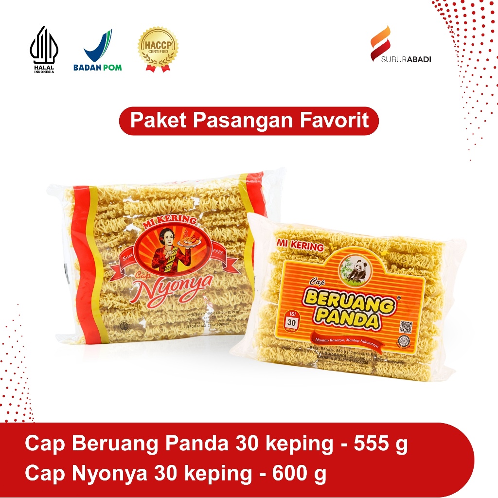 

Paket Pasangan Favorit: Mie Kering cap Nyonya 30 keping dan cap Beruang Panda 30 keping - Tanpa Pengawet, Tanpa MSG, Cocok Untuk Aneka Olahan & Sembako - Mi Kering Sehat, Serbaguna, Pilihan Keluarga Hemat