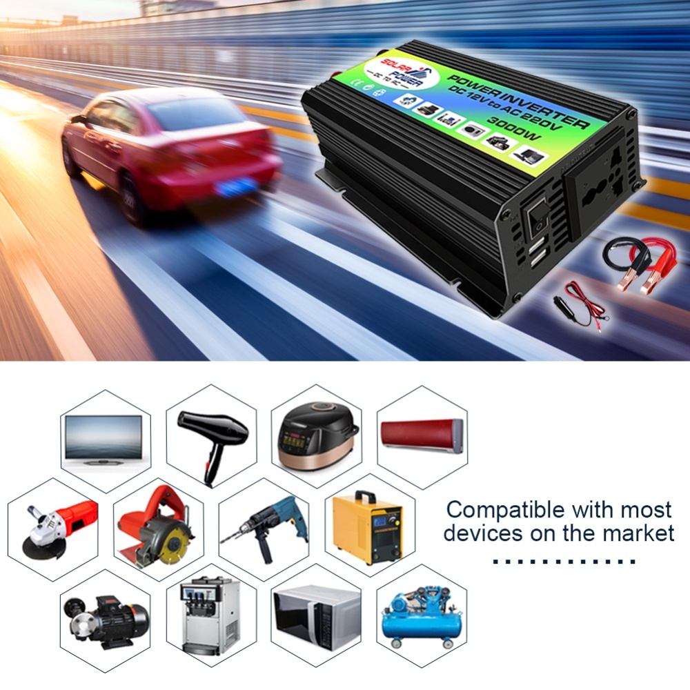 Fast_Buying Power Inverter 3000W Inverter Mobil Dc 12V To Ac 220V 3000 Watt Pengubah Arus Dc Ke Ac
