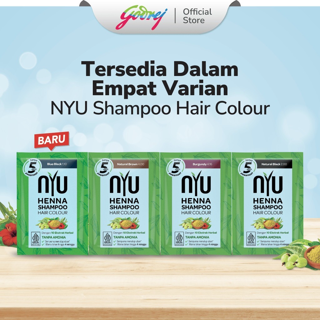 NYU Henna Shampoo Hair Colour Pewarna Rambut Alami Shampo Henna No Amonia Halal Warna Tahan Lama