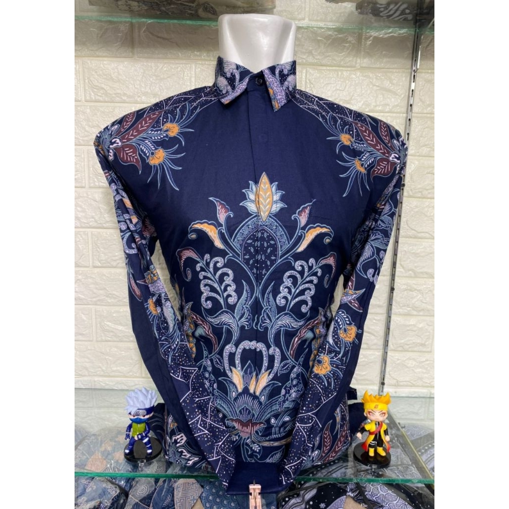 Batik pria couple ayah dan anak motif warna lilac kombinasi navy bahan katun solo premium lengan pan