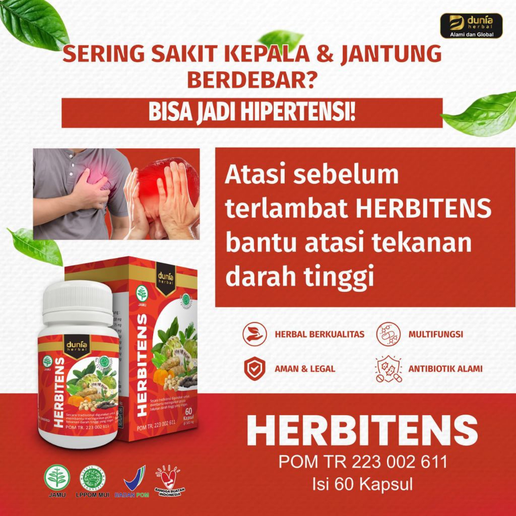 

Herbitens Herbal Darah tinggi dan Jantung Berdebar Sakit Kepala Dunia Herbal