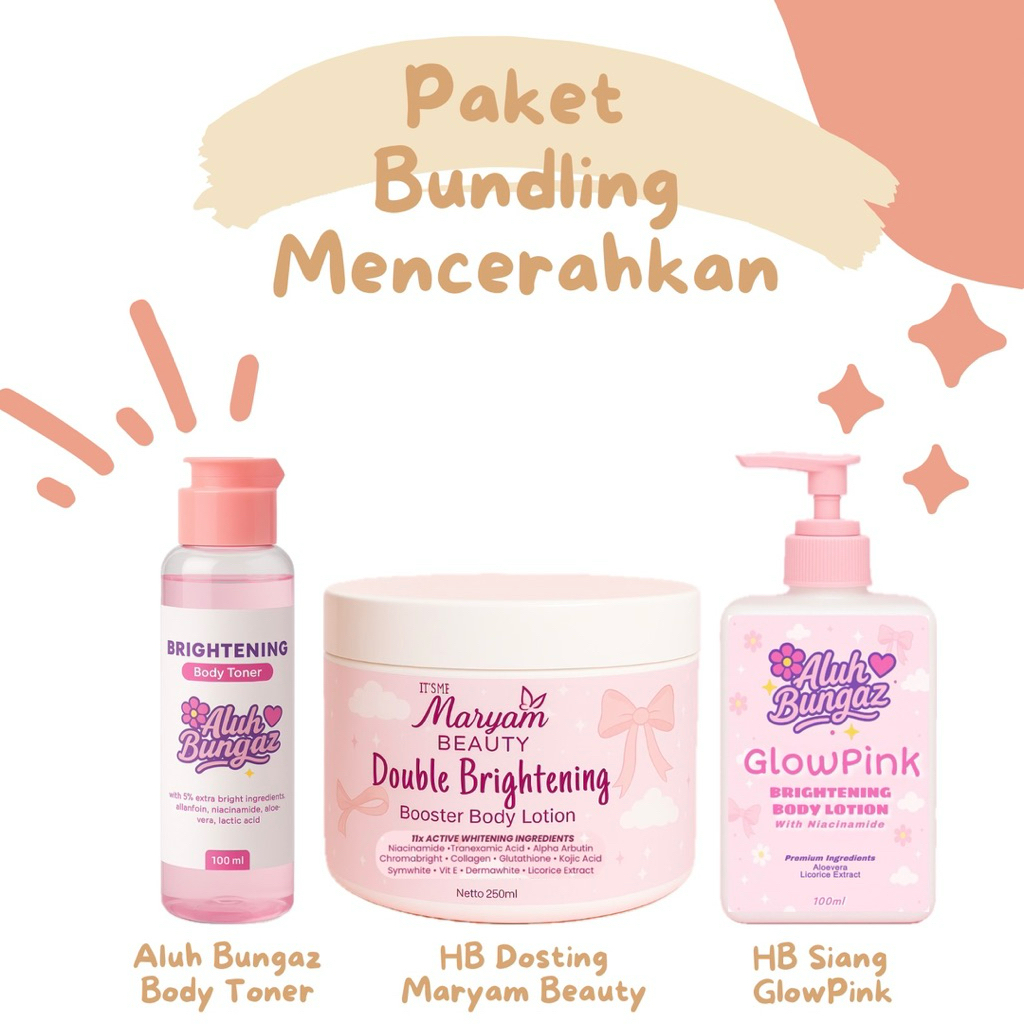 [Paket Bundling Mencerahkan] isi 3pcs HB dan Toner Aluh Bungaz, HB Double Brightening Maryam Beauty 