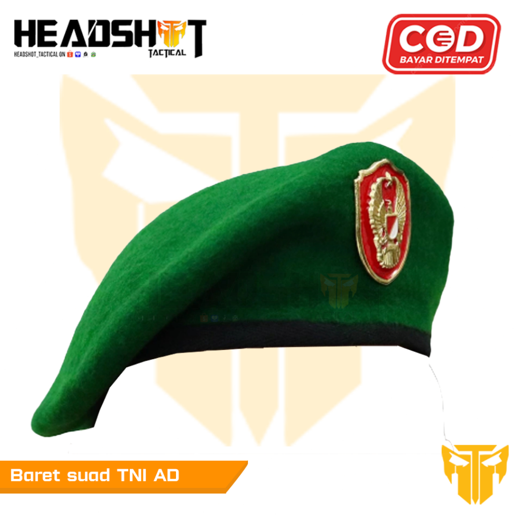 Baret TNI AD Hijau Suad - Baret TNI Suad - Baret Camel TNI AD Hijau Suad - Baret TNI Camel Asli - Ba