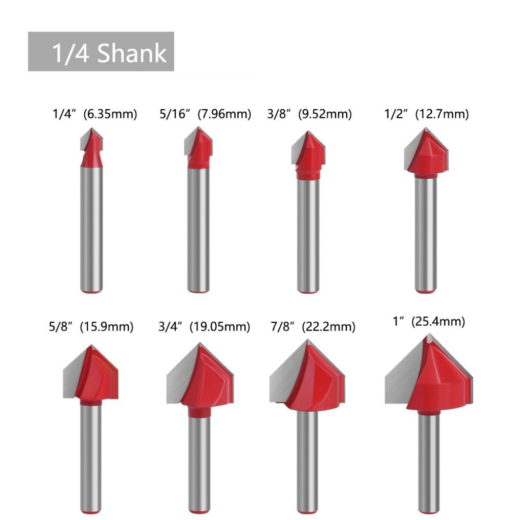 Mata Profil Kayu Mata Router V Grooving 90° Bit Shank 1/4