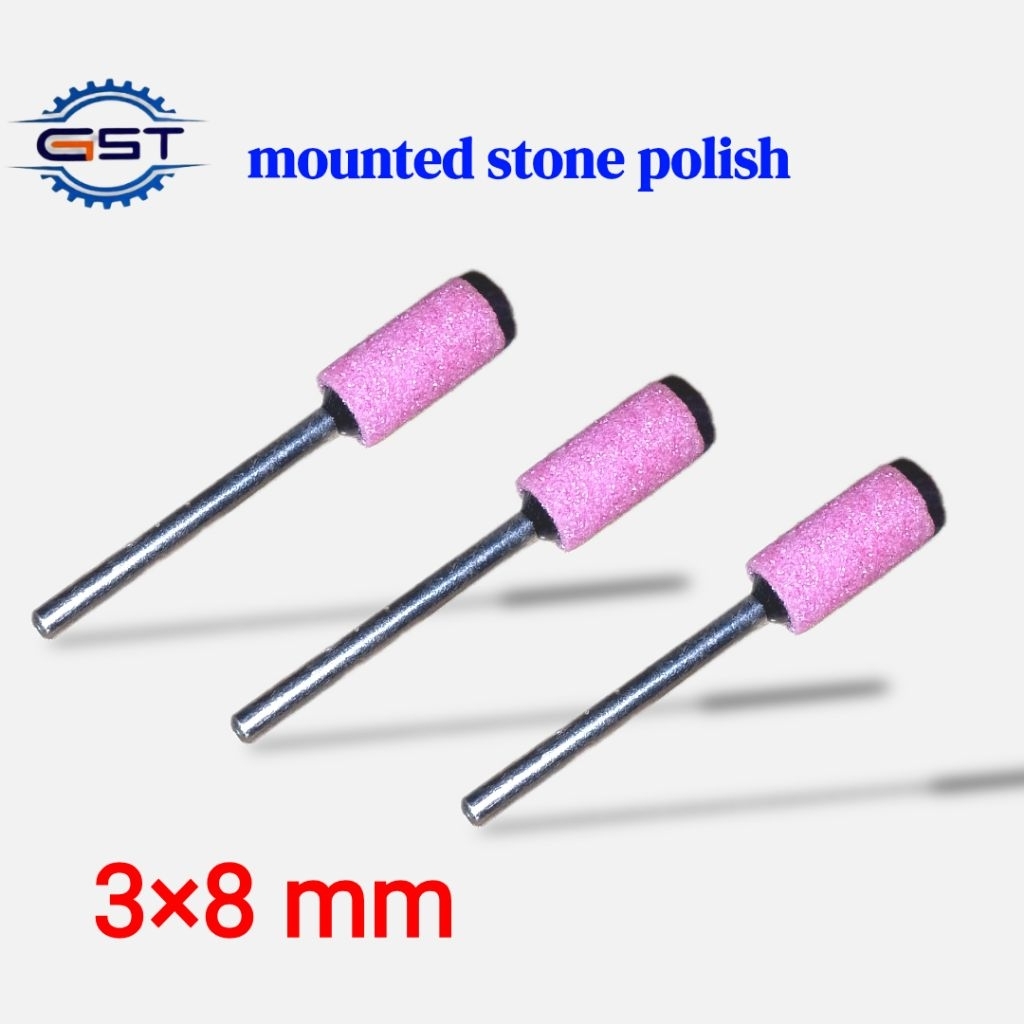 batu gerinda asah mini 3 × 8 mm mounted stone 8mm as 3mm batu silinder polish osco baru