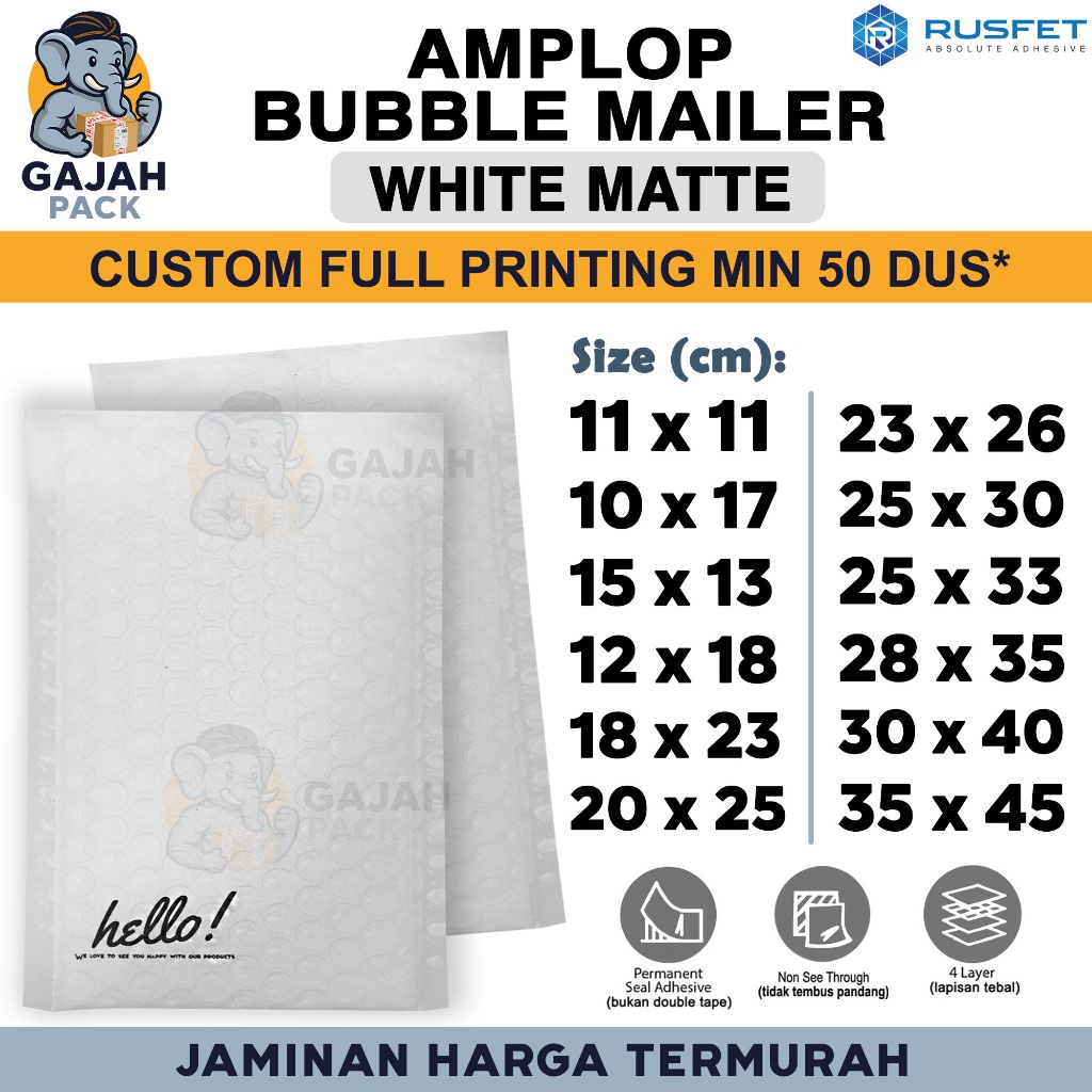 

Amplop Bubble Wrap PUTIH MATTE White Envelope Bubble Bag Mailer Safety Security Packing Perekat Paket Premium Murah RUSFET / SATUAN