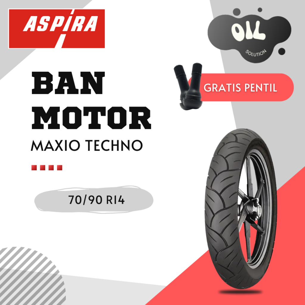 {Gratis Pentil} Aspira Maxio Techno 70/90-14 Tubeless - Ban Motor Aspira Techno 70/90 Ring 14 Tubele