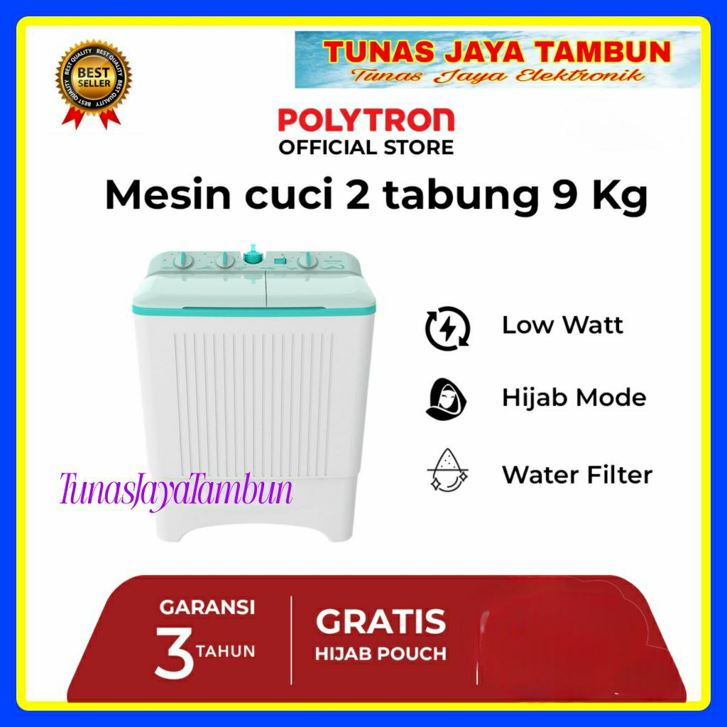 MESIN CUCI POLYTRON PWM 9076 / MESIN CUCI POLYTRON 2 TABUNG 9KG / POLYTRON PWM-9076Y MESIN CUCI 9 KG