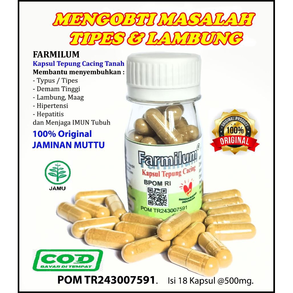 Farmilum 100% original jaminan muttu Kapsul tepung cacing tanah membantu Menyembuhkan Panas Demam ti